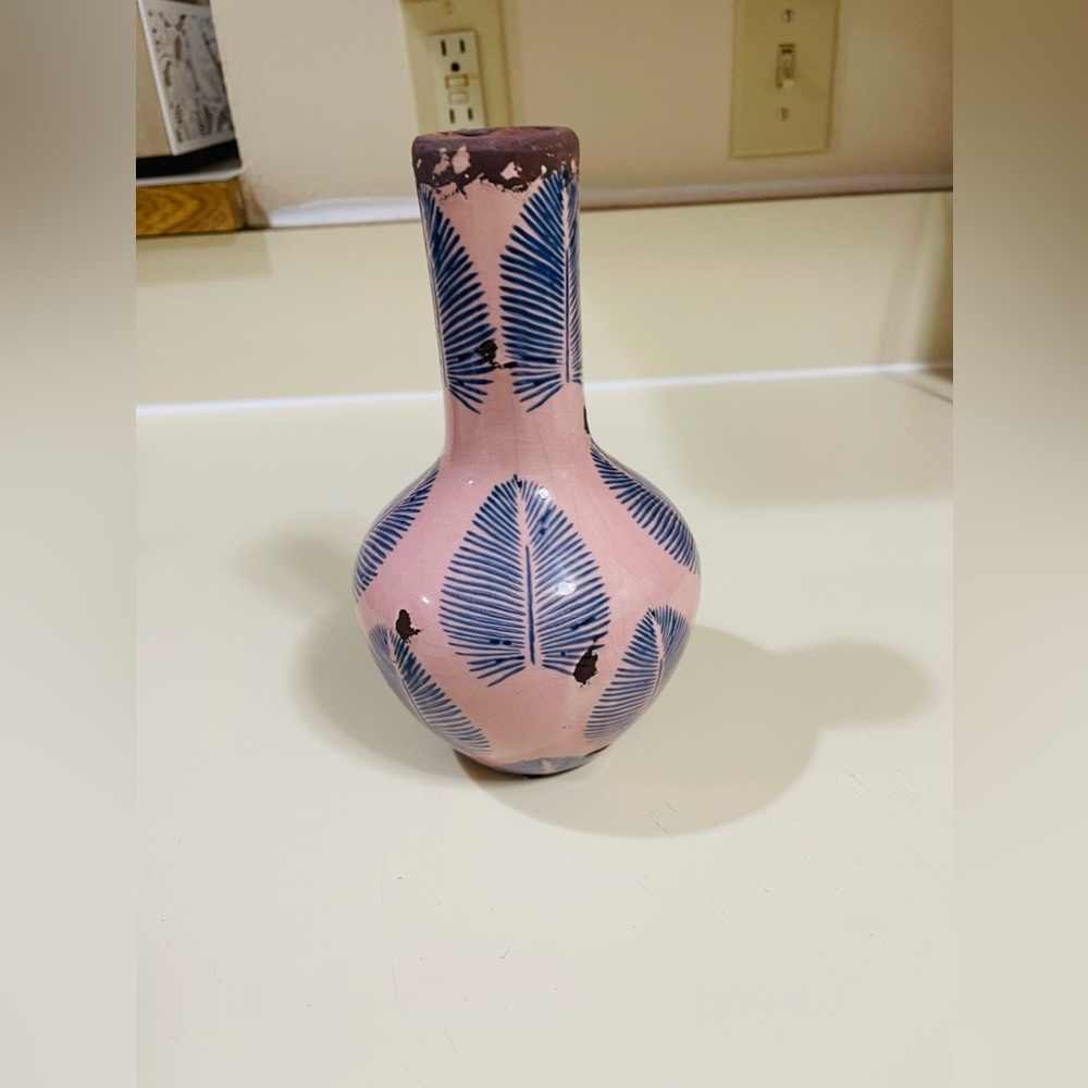 Ceramic Pink & Blue Feather Pottery Vase